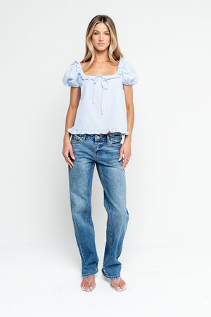 Gracey Ruffle Gingham Blouse in Blue
