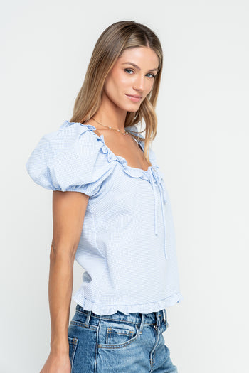 Gracey Ruffle Gingham Blouse in Blue