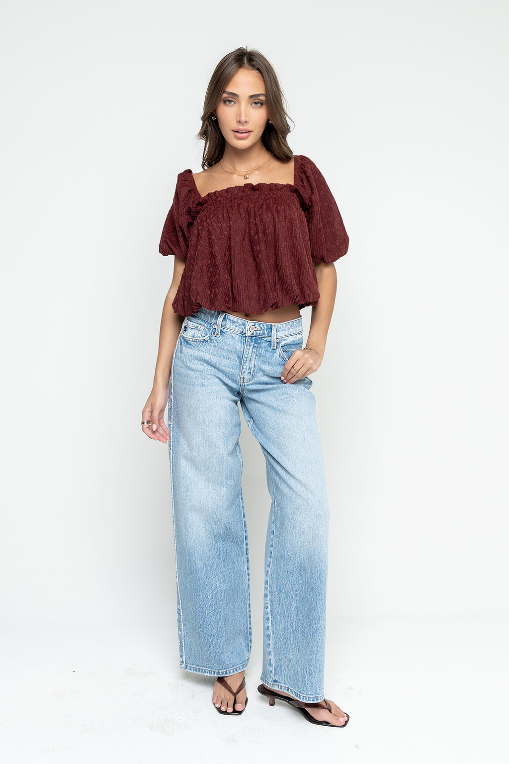 Renna Textured Bubble Top in Burgundy