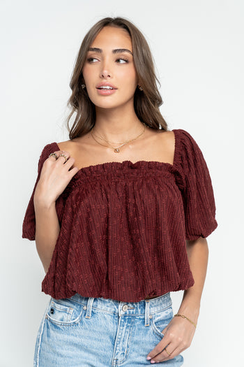 Renna Textured Bubble Top in Burgundy