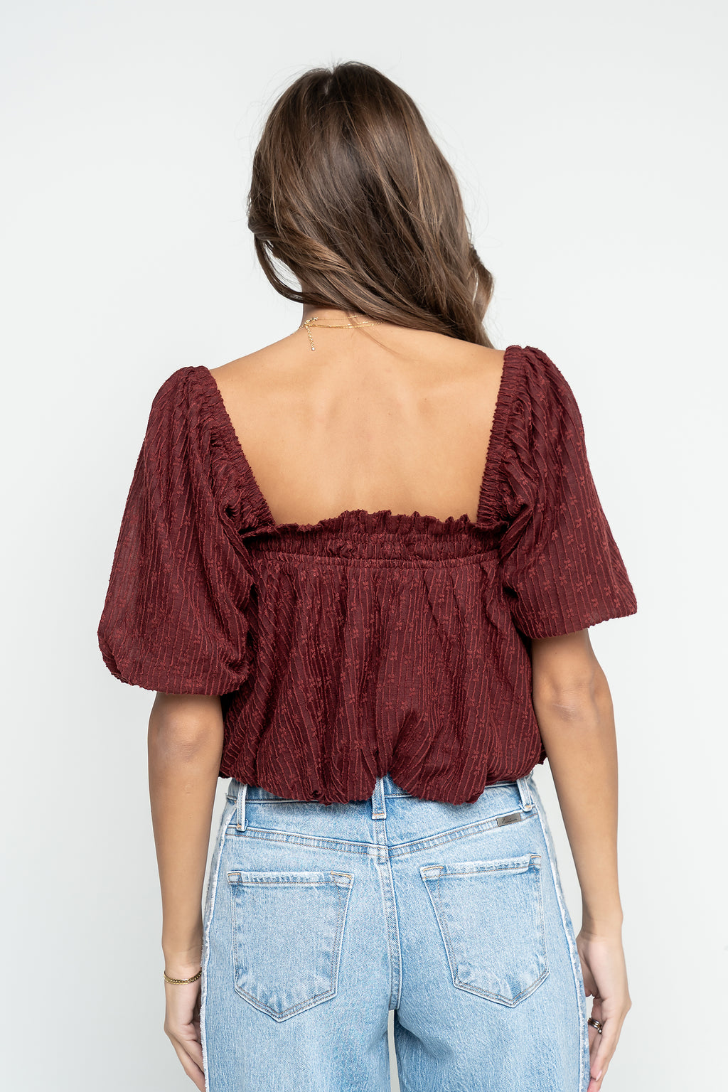 Renna Textured Bubble Top in Burgundy