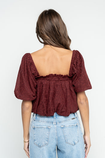 Renna Textured Bubble Top in Burgundy