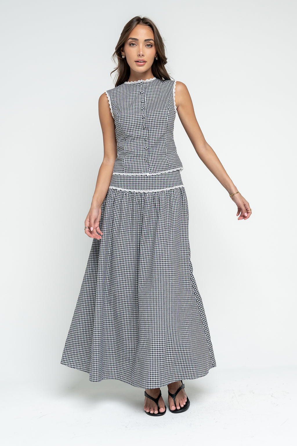 Kellie Gingham Tank in Black