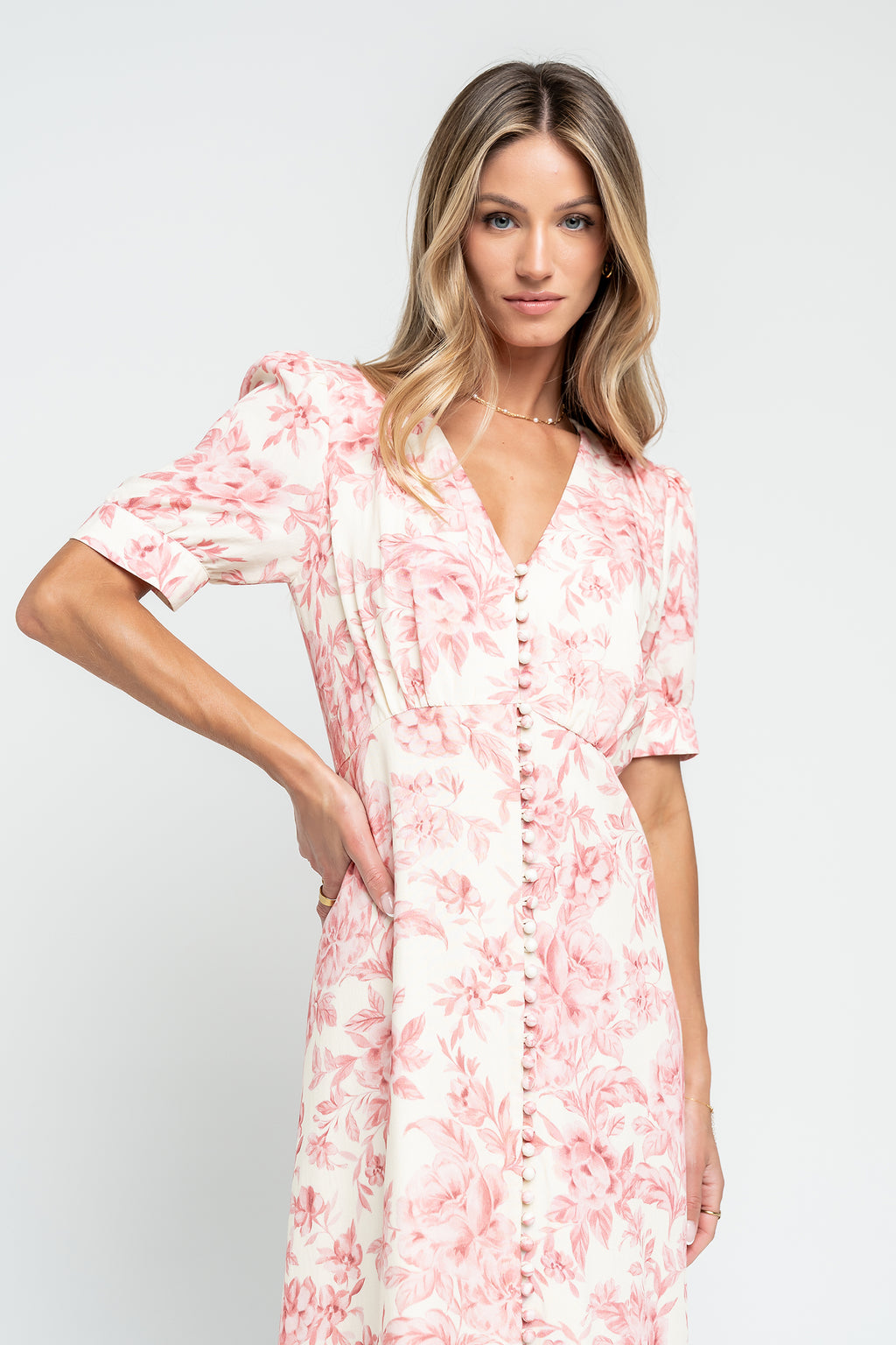 Lia Floral Midi Dress in Pink