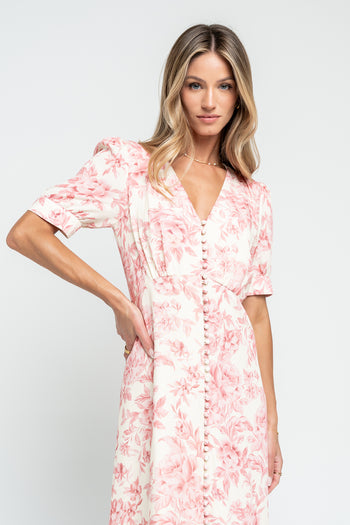 Lia Floral Midi Dress in Pink