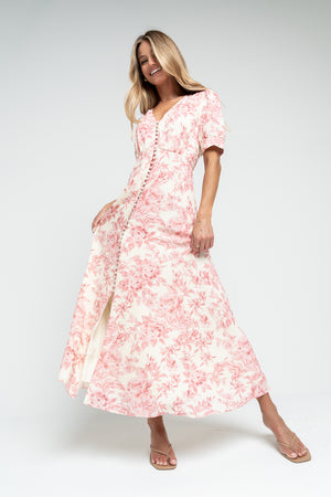 Lia Floral Midi Dress in Pink