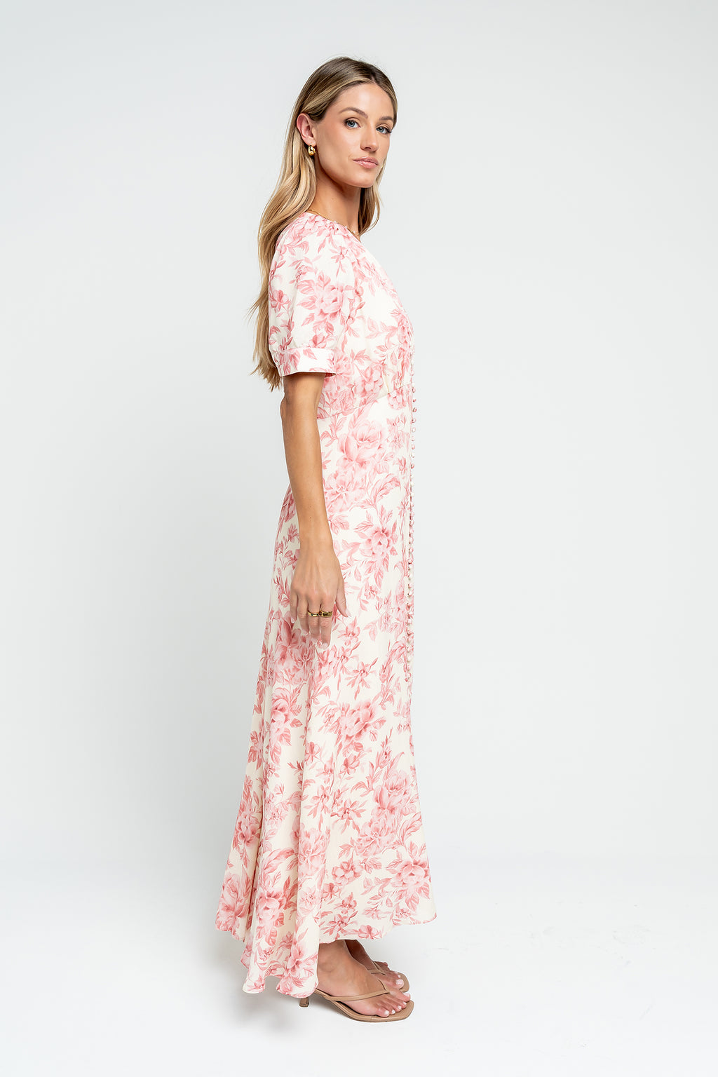 Lia Floral Midi Dress in Pink