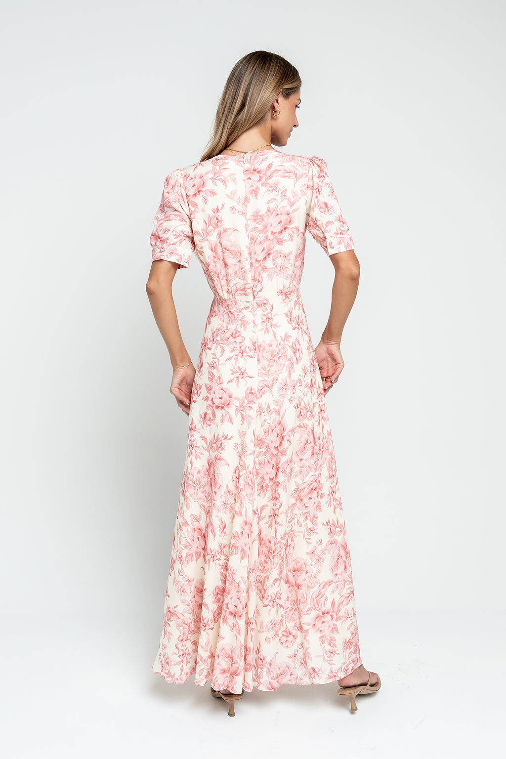 Lia Floral Midi Dress in Pink