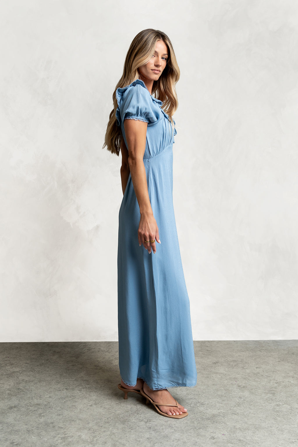 slate blue maxi dress ASOS Design High Neck Drape Bodice Cape Maxi Dress in slate Blue