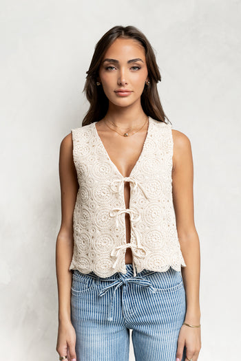 Brea Crochet Vest in Cream