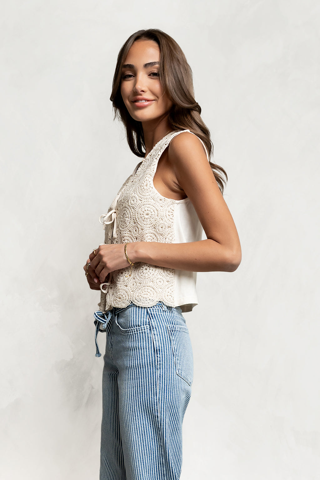 Brea Crochet Vest in Cream