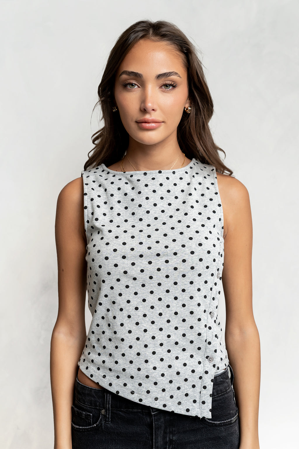 Mona Polka Dot Top in Heather Grey