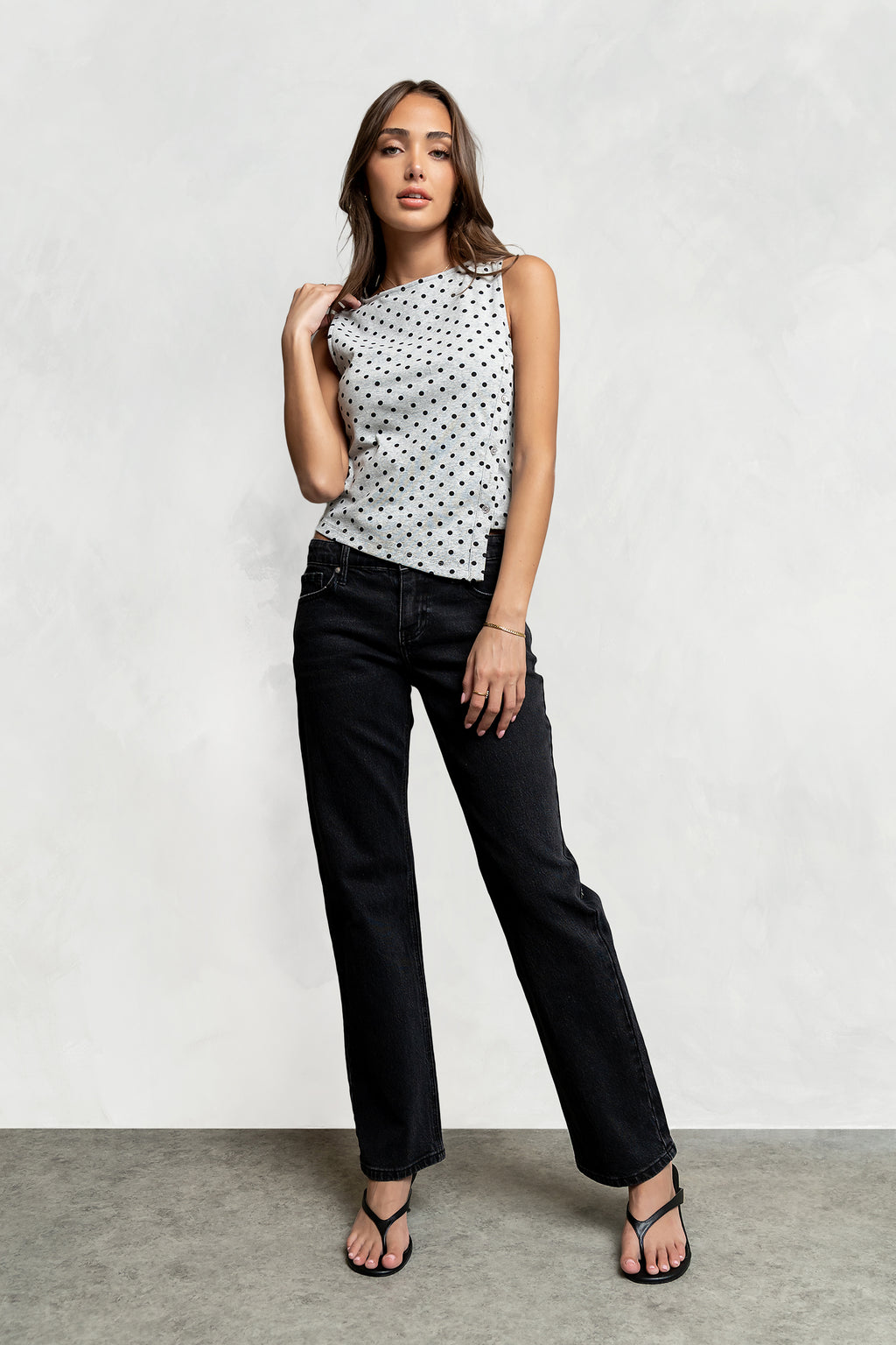 Mona Polka Dot Top in Heather Grey