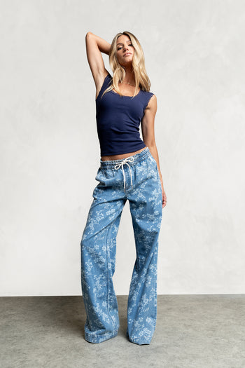Sawyer Lace Trim Tank Top in Navy