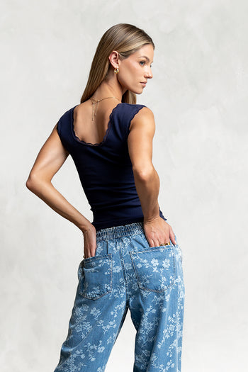 Sawyer Lace Trim Tank Top in Navy