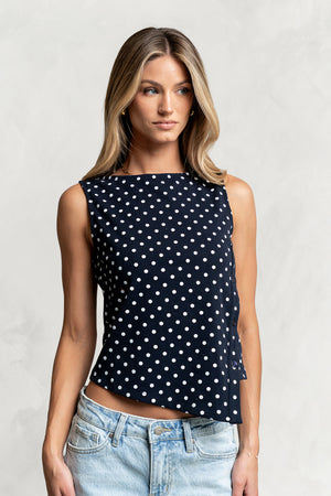 Mona Polka Dot Top in Navy