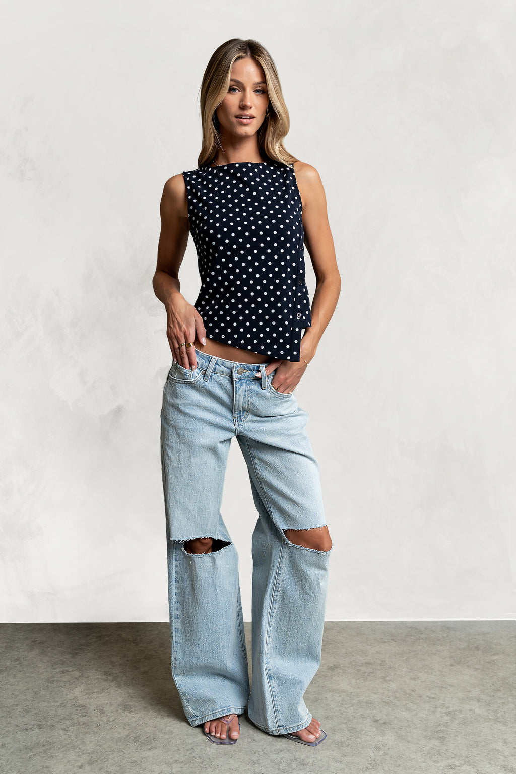 Mona Polka Dot Top in Navy