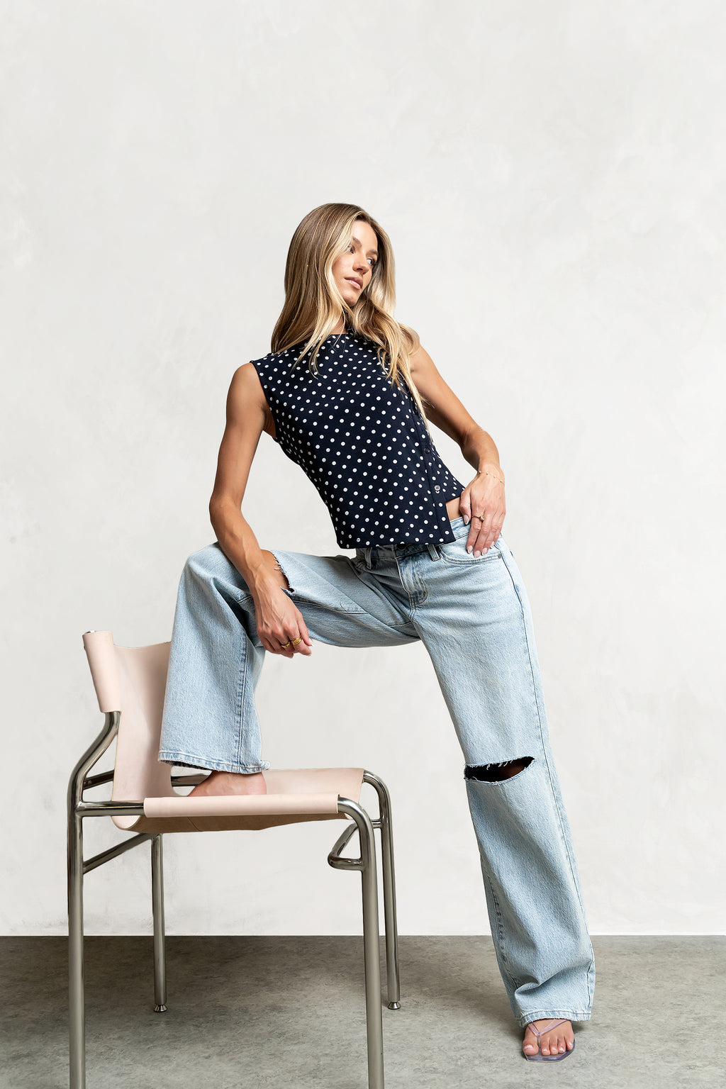 Mona Polka Dot Top in Navy