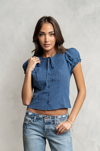 Josie Button Up Top in Navy