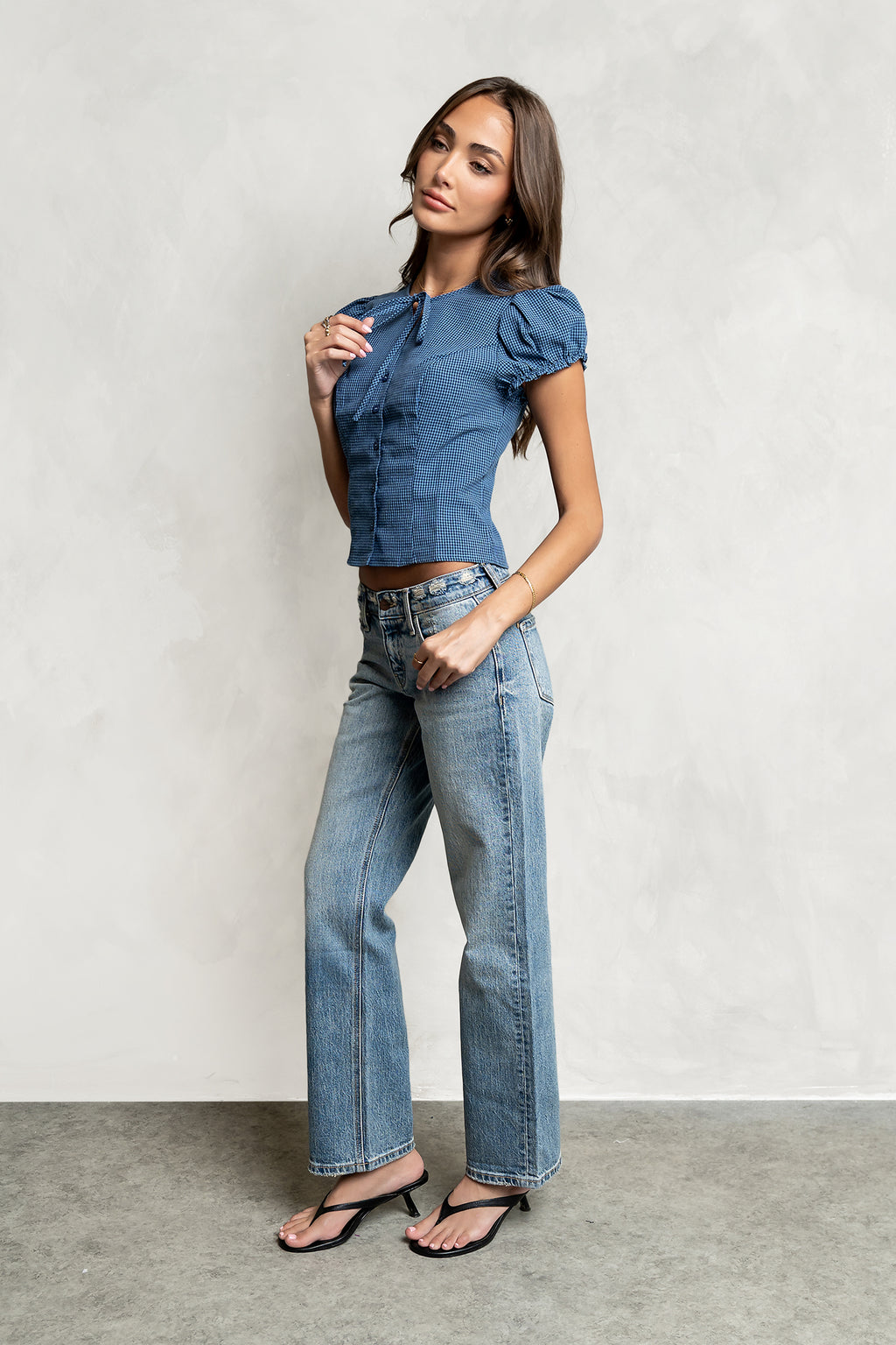 Josie Button Up Top in Navy