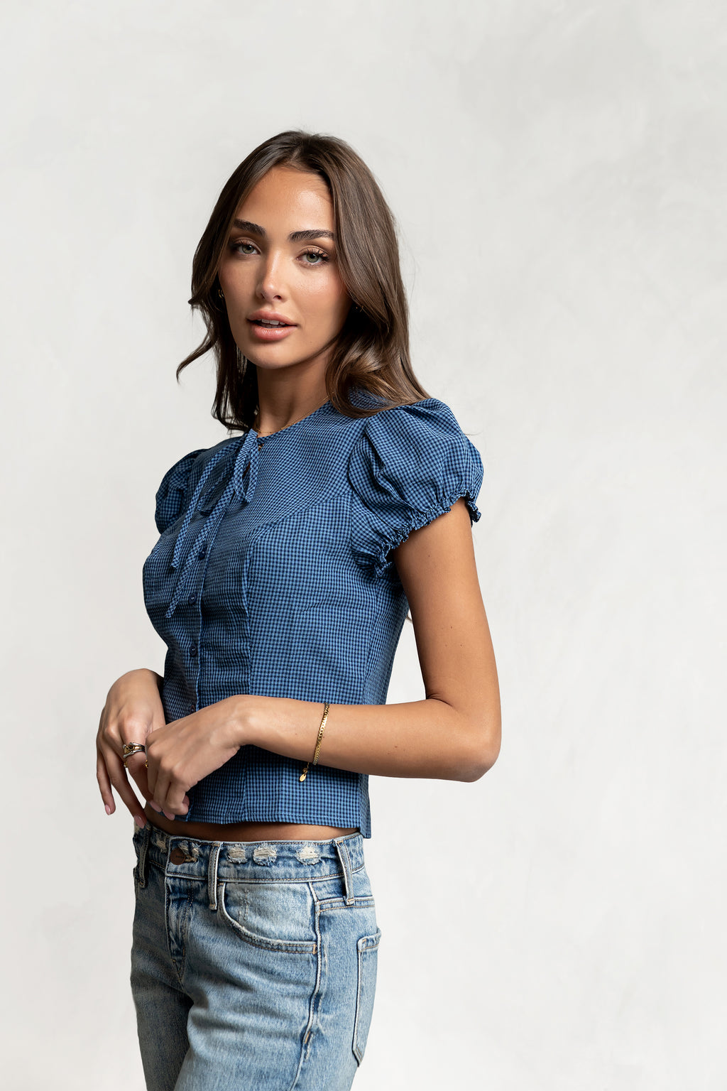 Josie Button Up Top in Navy