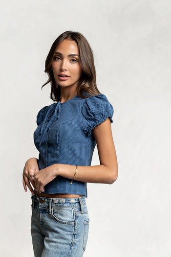 Josie Button Up Top in Navy