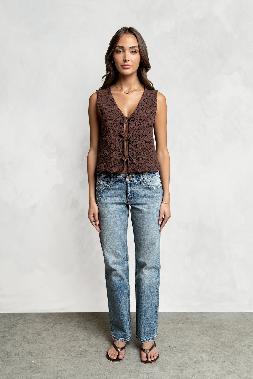 Brea Crochet Vest in Brown