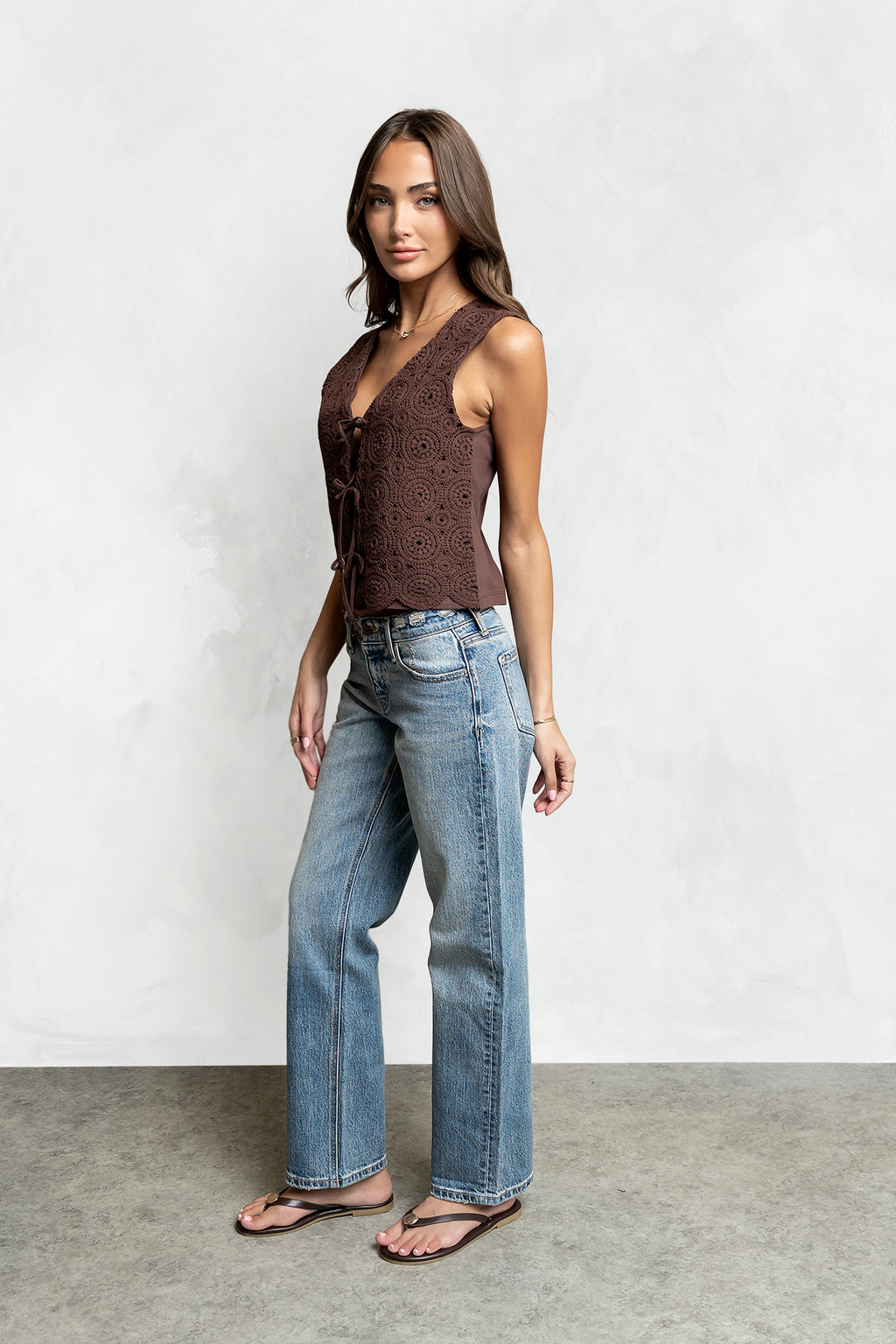 Brea Crochet Vest in Brown