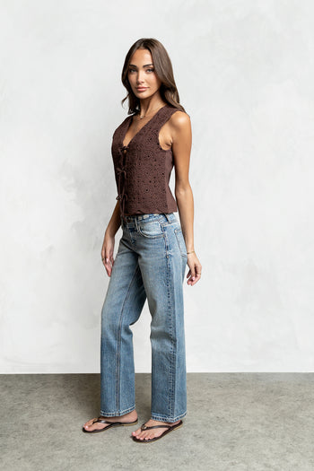Brea Crochet Vest in Brown
