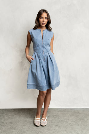 no sleeve denim dress Entertain Me Sleeveless A-Line Maxi Dress Denim Blue
