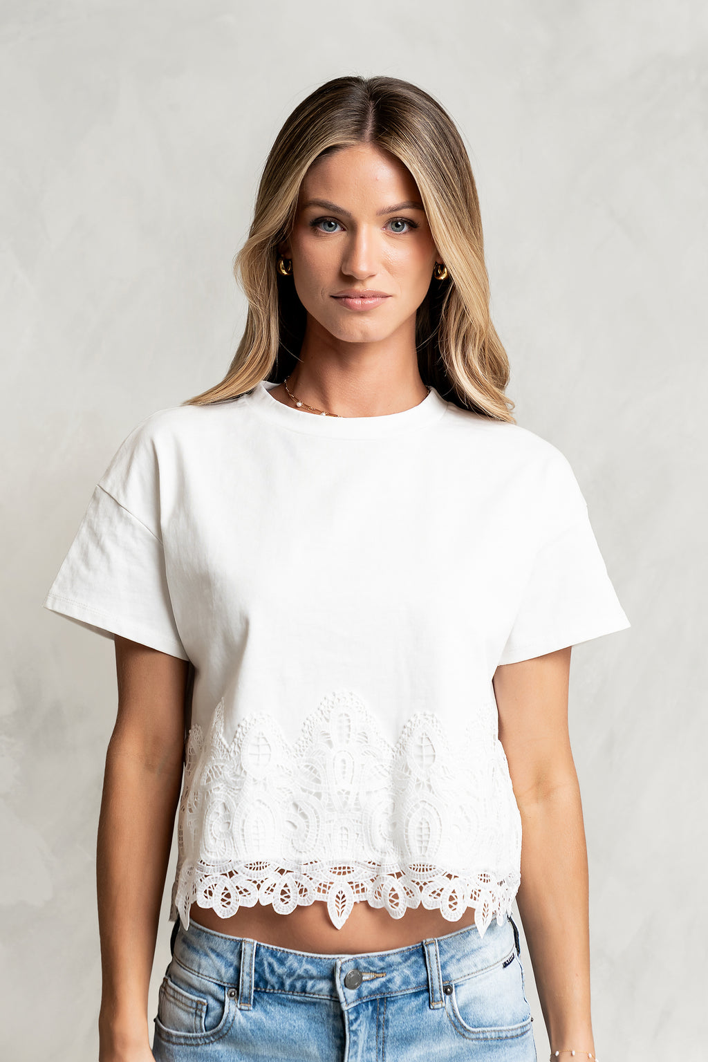 Karen Lace Trim Top in White