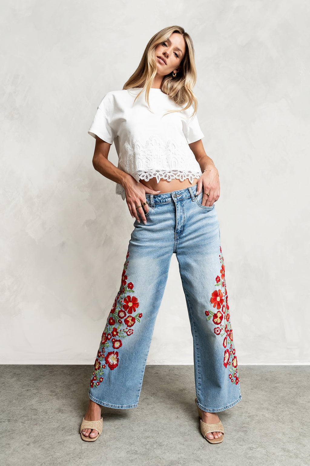 Karen Lace Trim Top in White