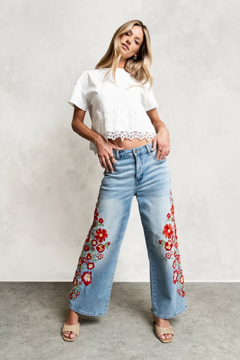 Karen Lace Trim Top in White