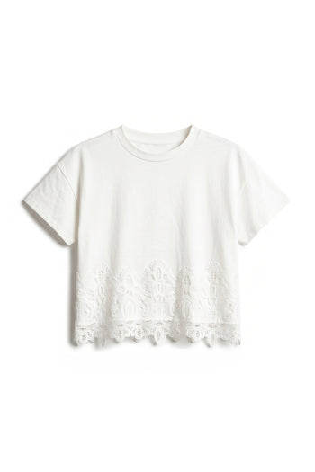 Karen Lace Trim Top in White