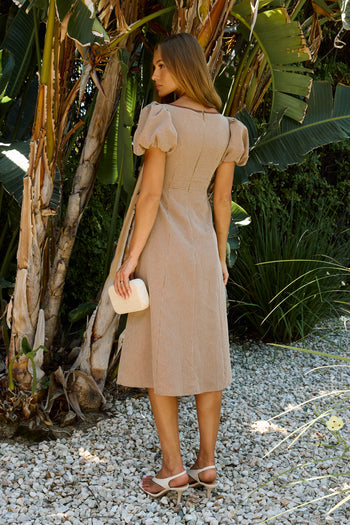 PREORDER - Elle Gingham Midi Dress in Tan