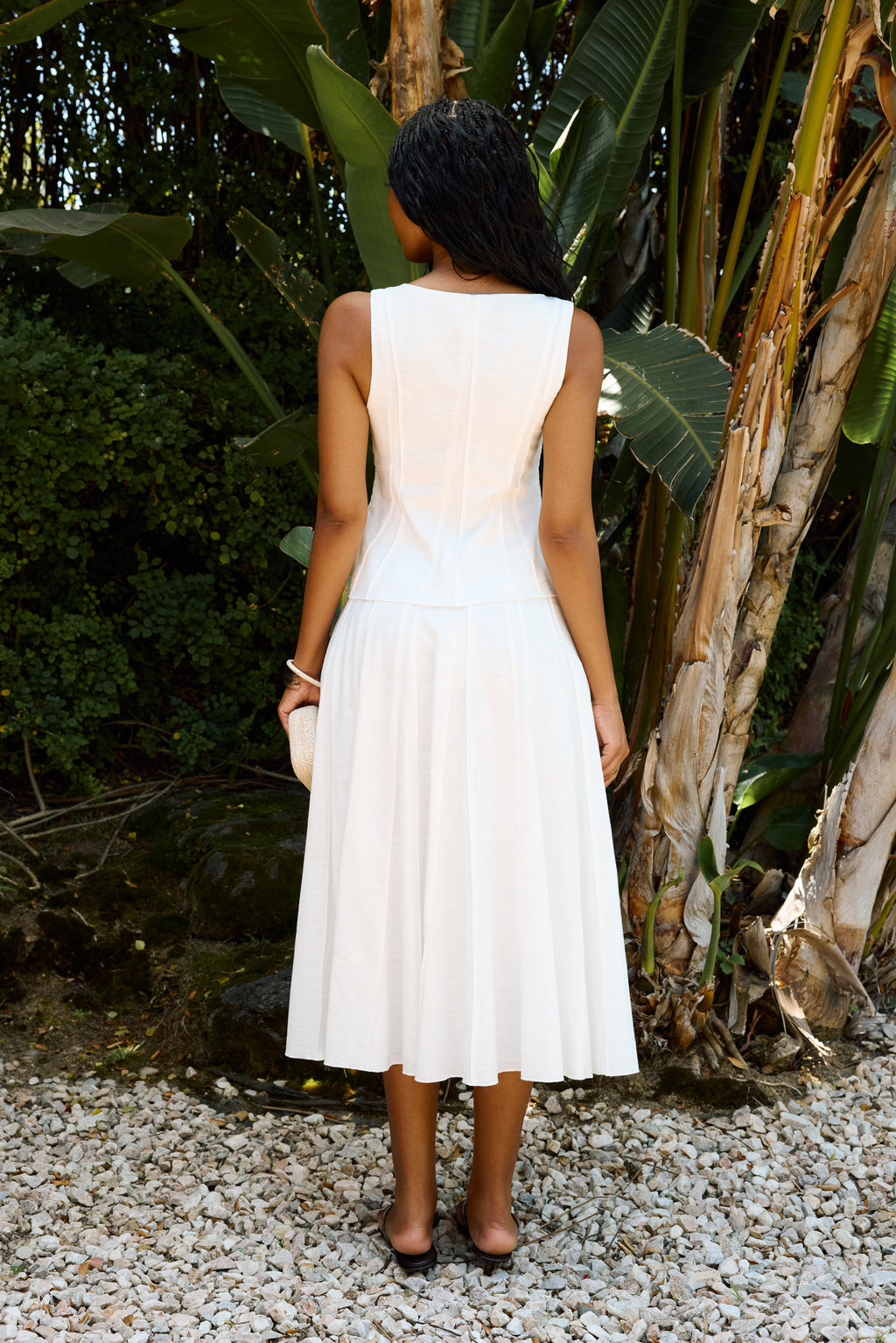 Cadence Pleated Midi Skirt in White