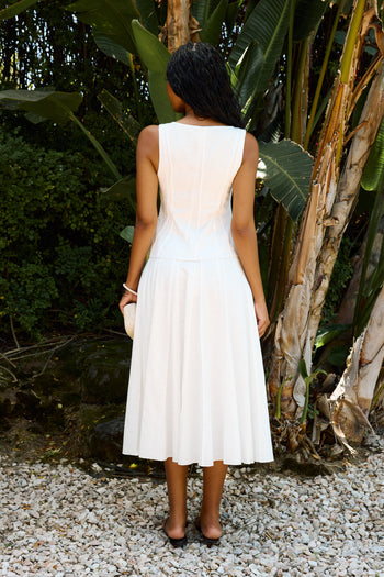 Cadence Pleated Midi Skirt in White