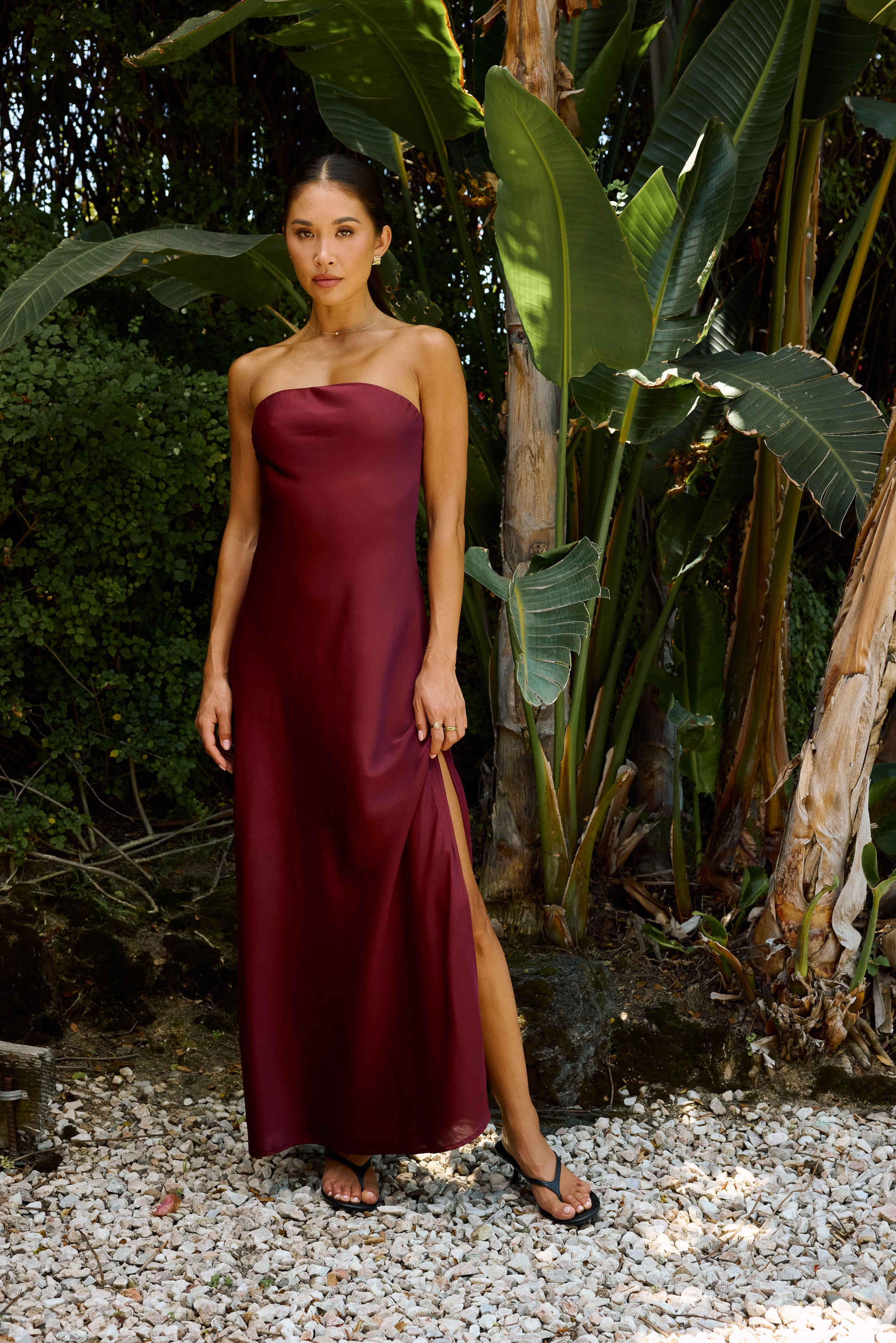 satin maxi dress red Ayla in Wine L / Wine Size:9-12 Months with Bloomers URBAN OUTFITTERS Dress womens 10 - 11 Y Her height is 59