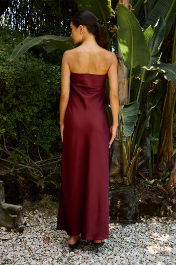Ayla Satin Maxi Dress in Wine