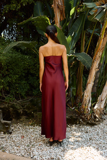 Ayla Satin Maxi Dress in Wine