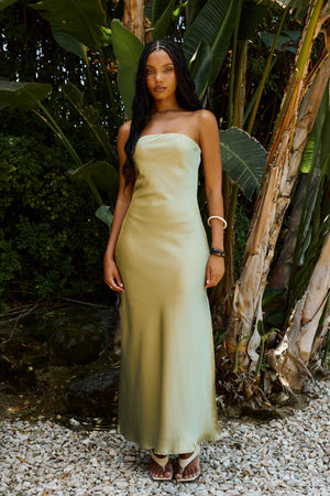 Ayla Satin Maxi Dress in Sage