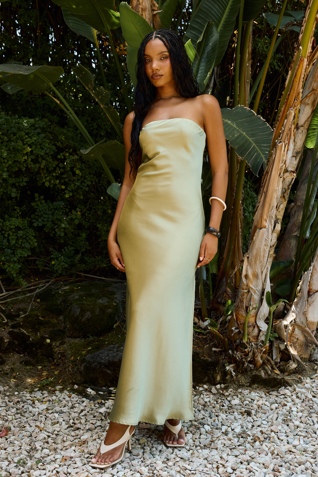 Ayla Satin Maxi Dress in Sage