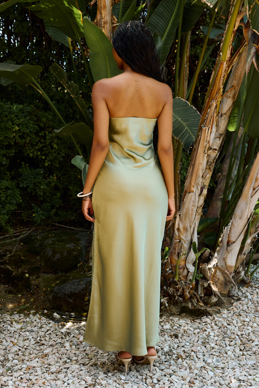 Ayla Satin Maxi Dress in Sage