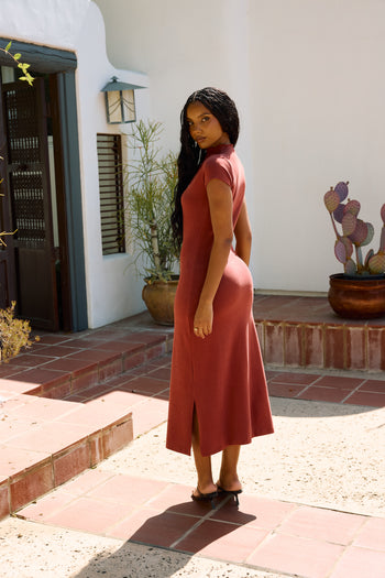 Isla Ruched Maxi Dress in Brick