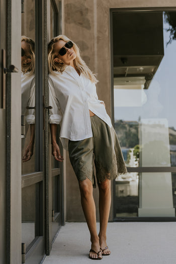 Mazie Lace Trim Shorts in Olive