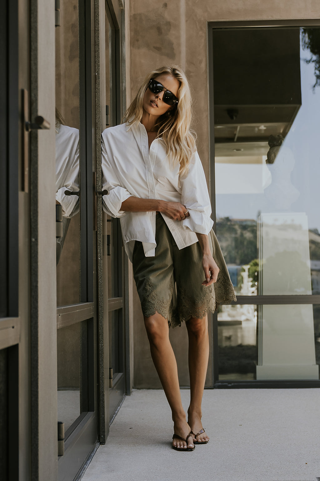 Mazie Lace Trim Shorts in Olive