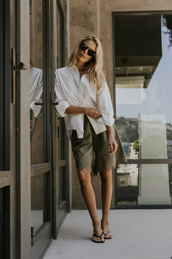 Mazie Lace Trim Shorts in Olive