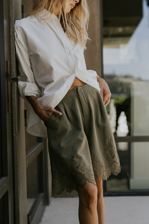Mazie Lace Trim Shorts in Olive