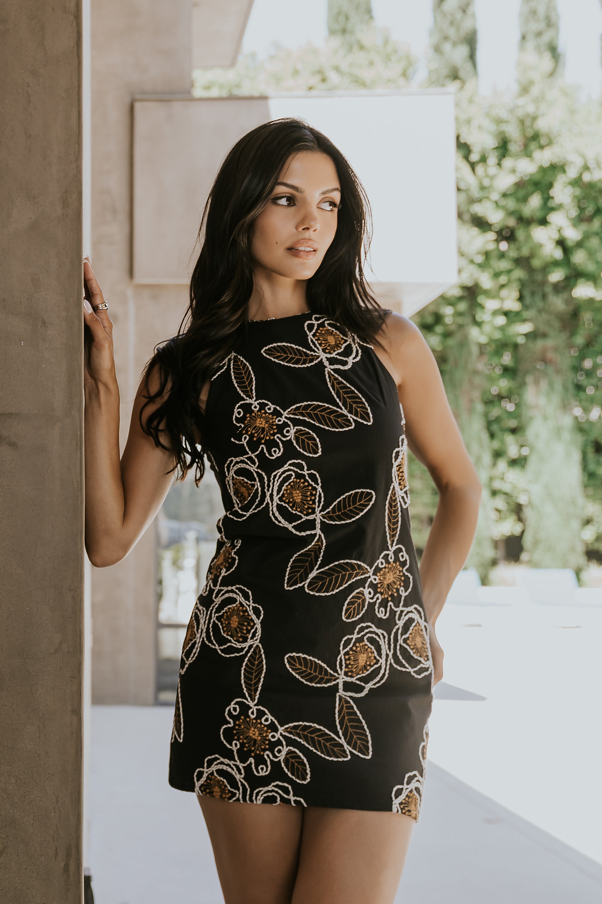 Malia Embroidered Mini Dress M / Black