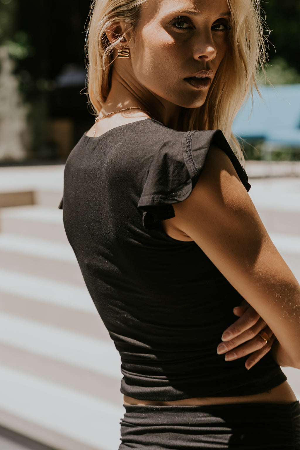 Lydia Ruffle Sleeve Top in Black